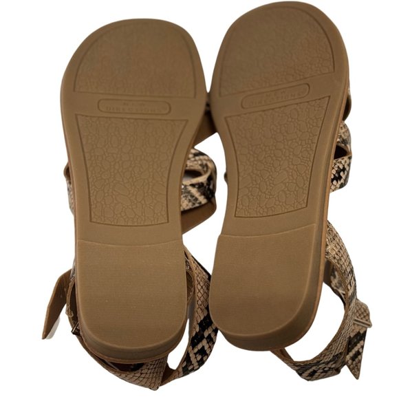 New Directions Womens Sandals Open Toe Low Wedge Snake Skin Strappy Black Cream - Picture 3 of 4